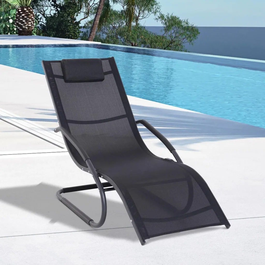 Gartenliege Sonnenliege Stoffliege mit Kissen Relaxliege ergonomisch wetterbeständig Aluminium Schwarz 150 x 63 x 89 cm