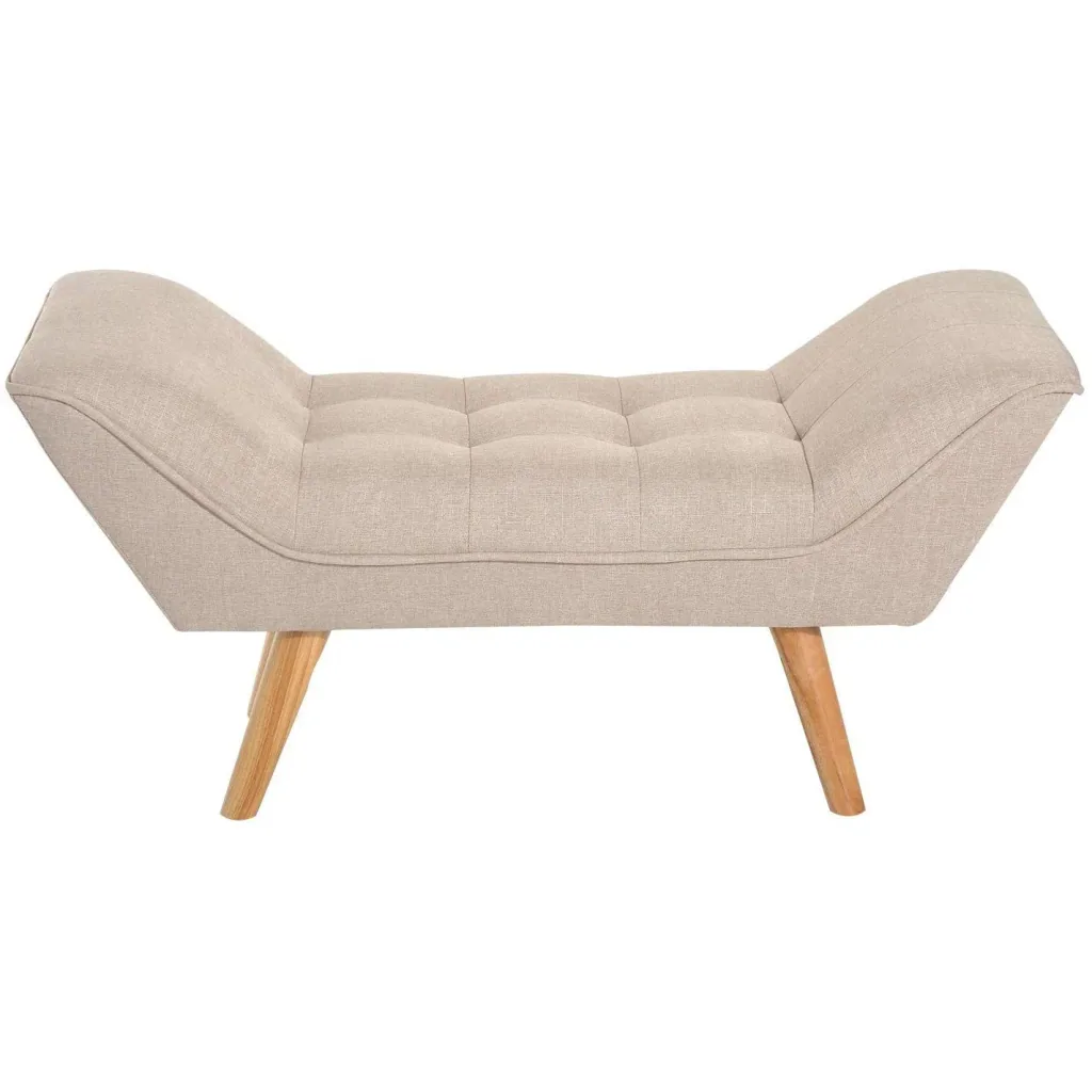 Polsterbank Retro Sitzbank Leinen Holzfüße Beige