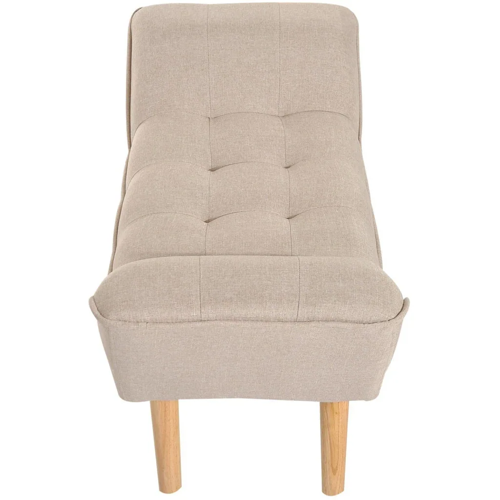 Polsterbank Retro Sitzbank Leinen Holzfüße Beige