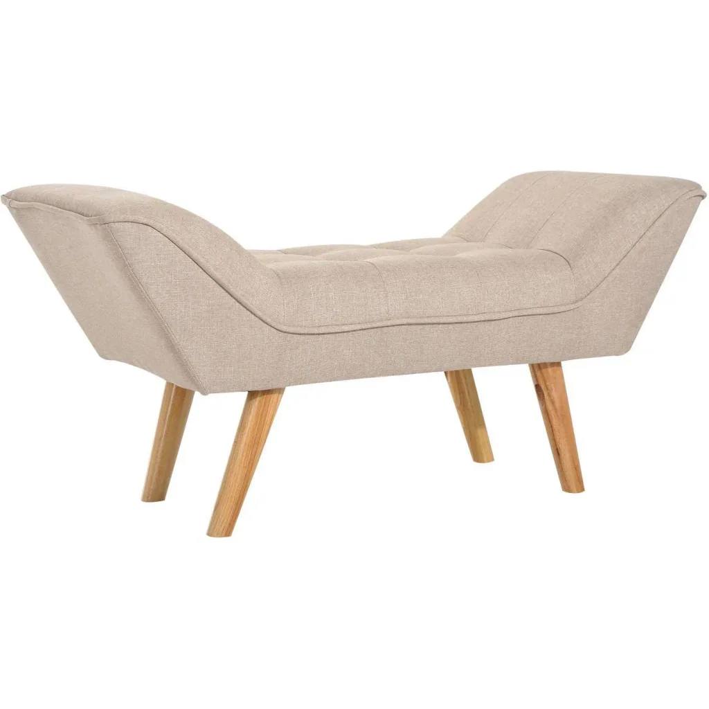 Polsterbank Retro Sitzbank Leinen Holzfüße Beige