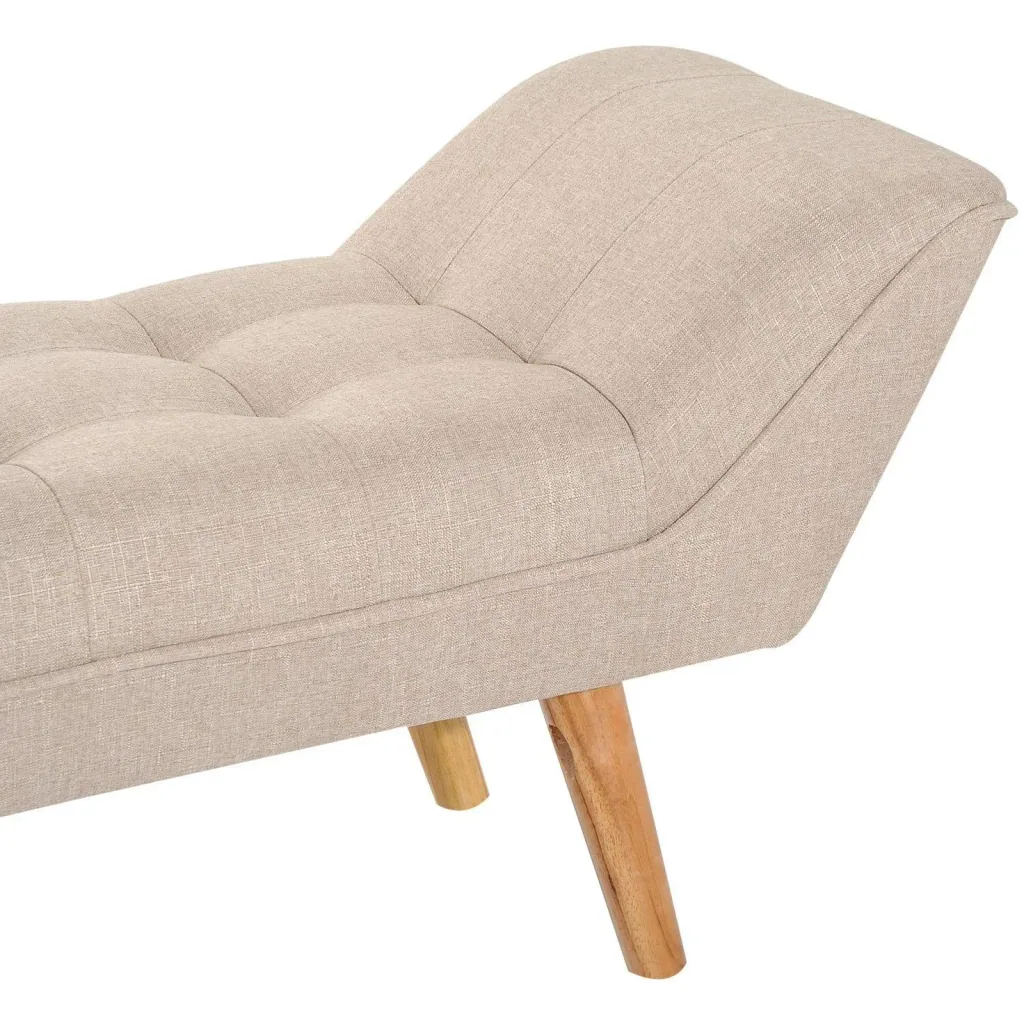 Polsterbank Retro Sitzbank Leinen Holzfüße Beige