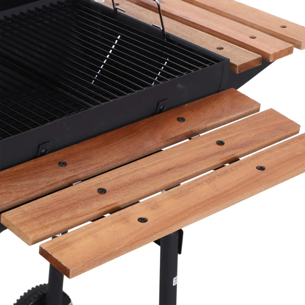 Kohlegrill Grillwagen Grillstation Standgrill mit Thermometer 3 x Ablage Edelstahl Schwarz