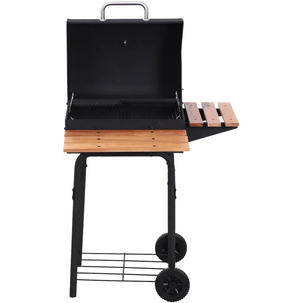 Kohlegrill Grillwagen Grillstation Standgrill mit Thermometer 3 x Ablage Edelstahl Schwarz