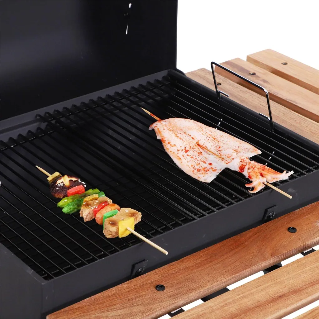 Kohlegrill Grillwagen Grillstation Standgrill mit Thermometer 3 x Ablage Edelstahl Schwarz