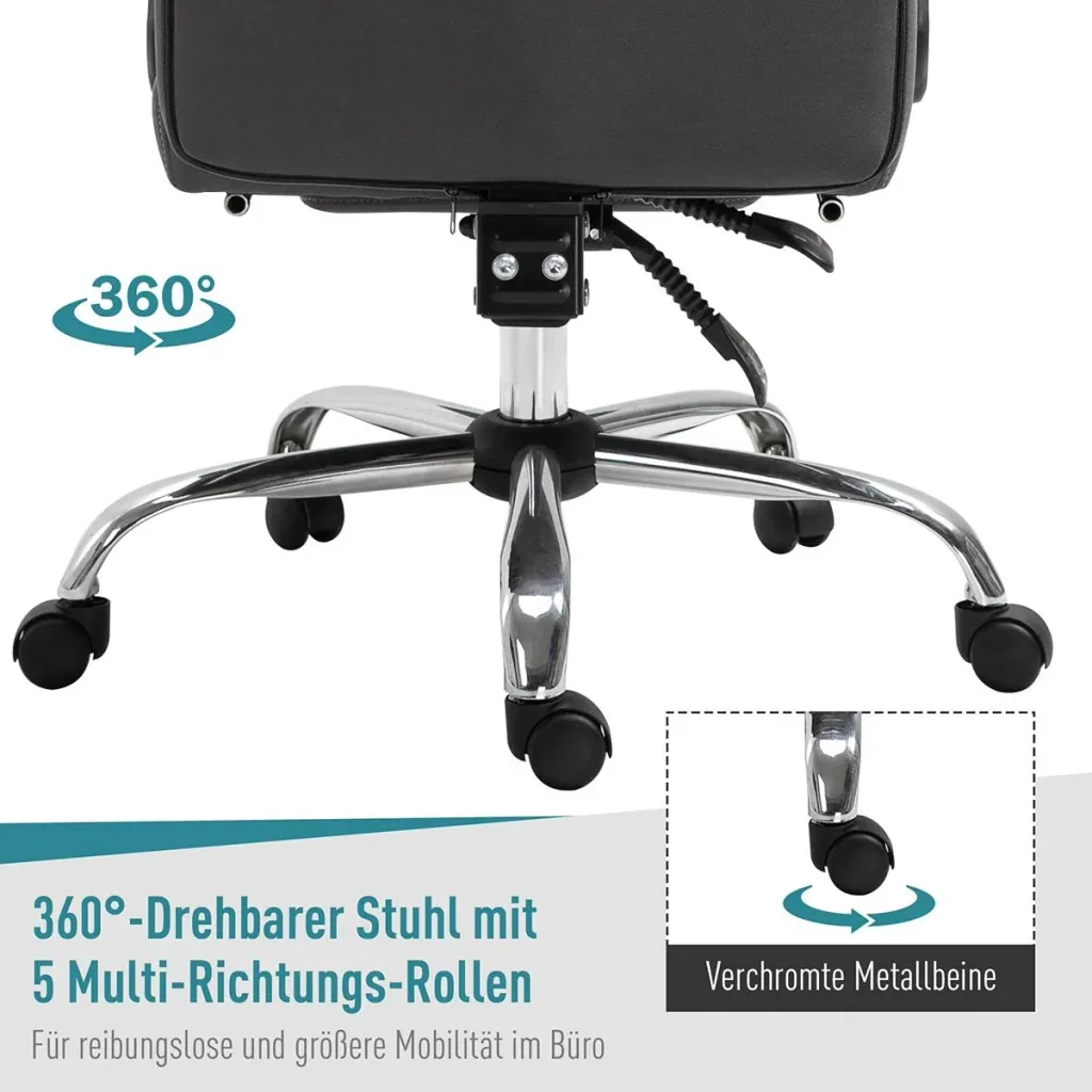 Bürostuhl mit Fußstütze&verstellbarer Kopfstütze, Ergonomisch höhenverstellbar, Grau, 62 x 64,5 x 120-135 cm