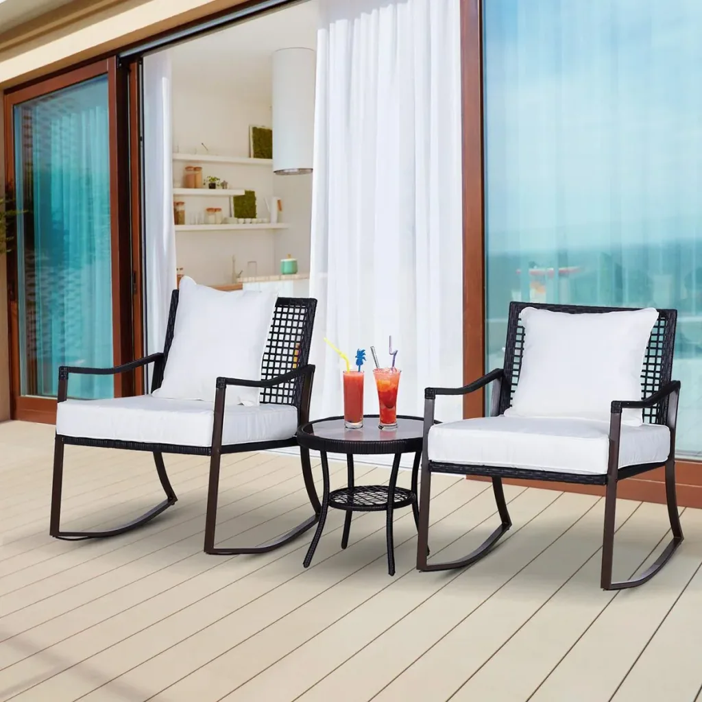 Rattan Schaukelstuhl als 7-tlg. Set braun/cremeweiß
