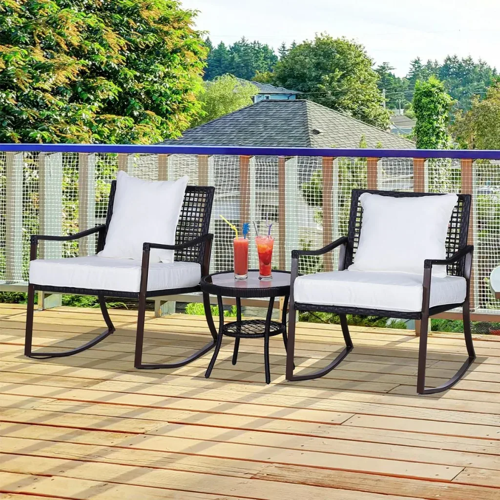 Rattan Schaukelstuhl als 7-tlg. Set braun/cremeweiß