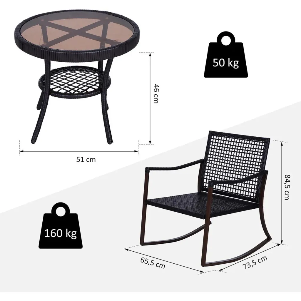 Rattan Schaukelstuhl als 7-tlg. Set braun/cremeweiß