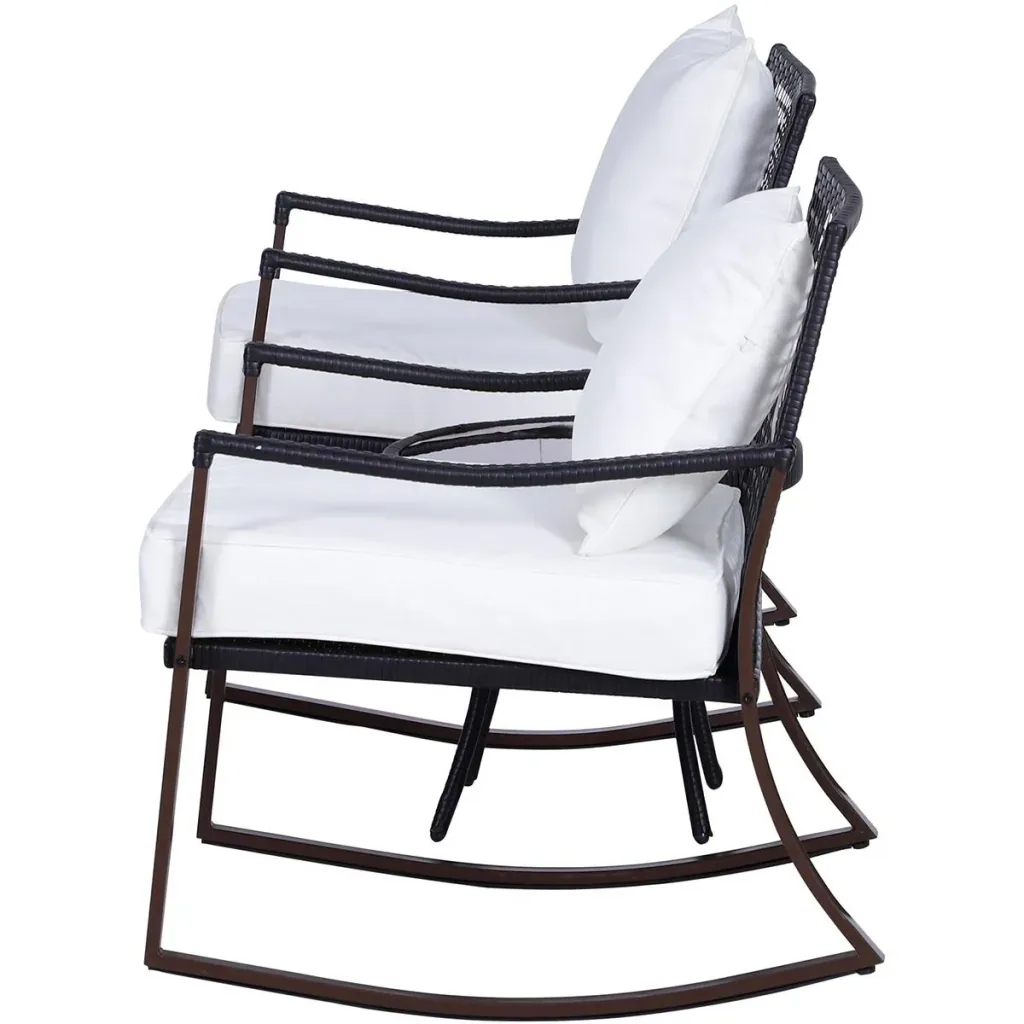 Rattan Schaukelstuhl als 7-tlg. Set braun/cremeweiß