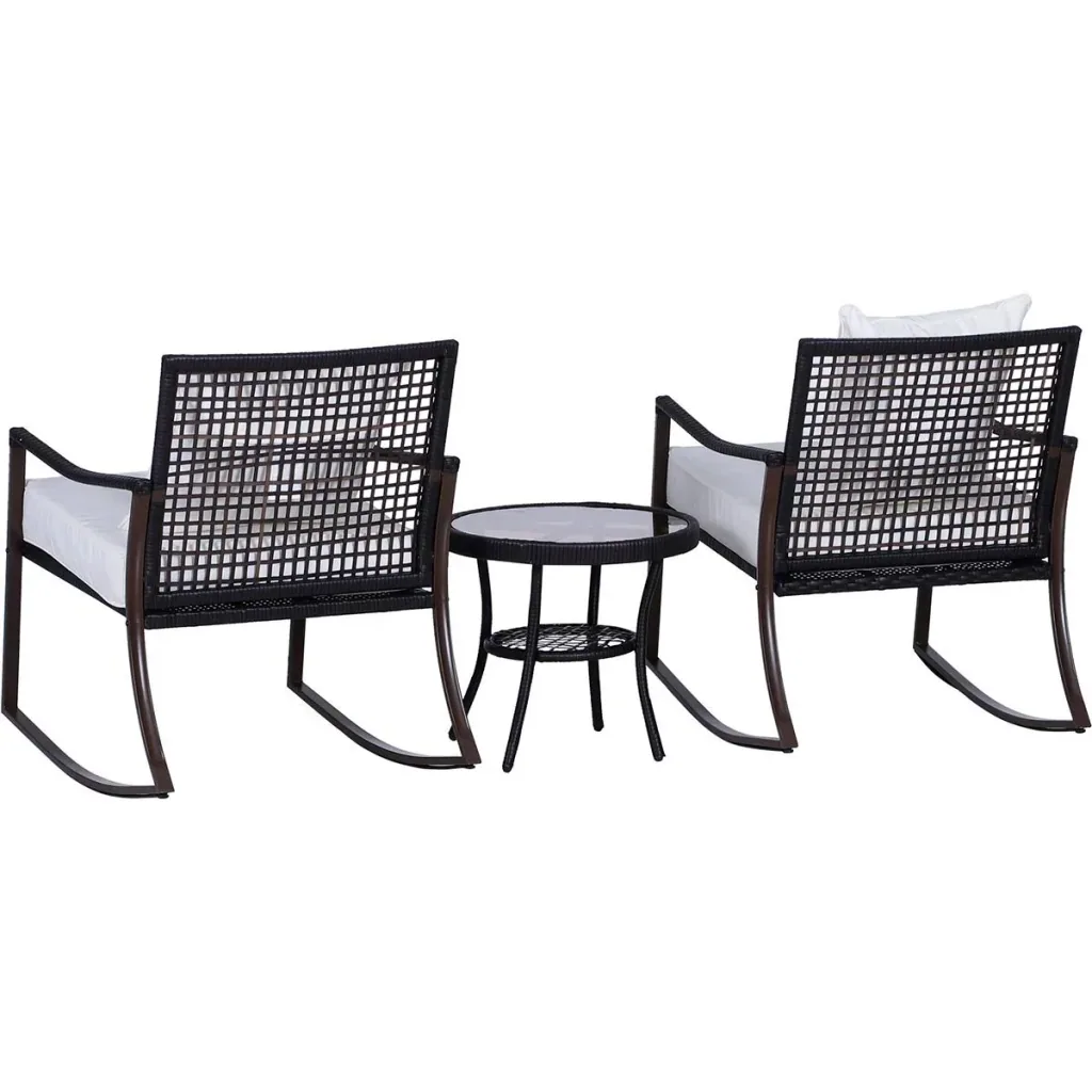 Rattan Schaukelstuhl als 7-tlg. Set braun/cremeweiß