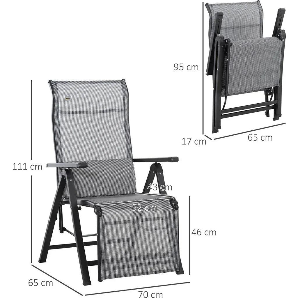 Gartenliege 9 Positionen verstellbar Textilene Stahl Schwarz+Grau 70 x 65 x 111 cm