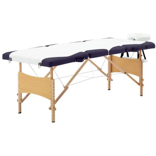 Klappbarer Massagetisch 4 Zonen Holz weiß und lila
