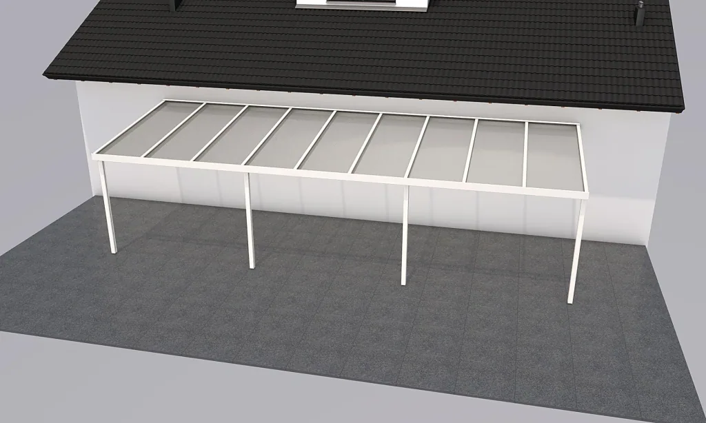 Terrassendach Premium, weiß, 9135 x 3060 mm - Polycarbonat Stegplatten 16 mm, klar