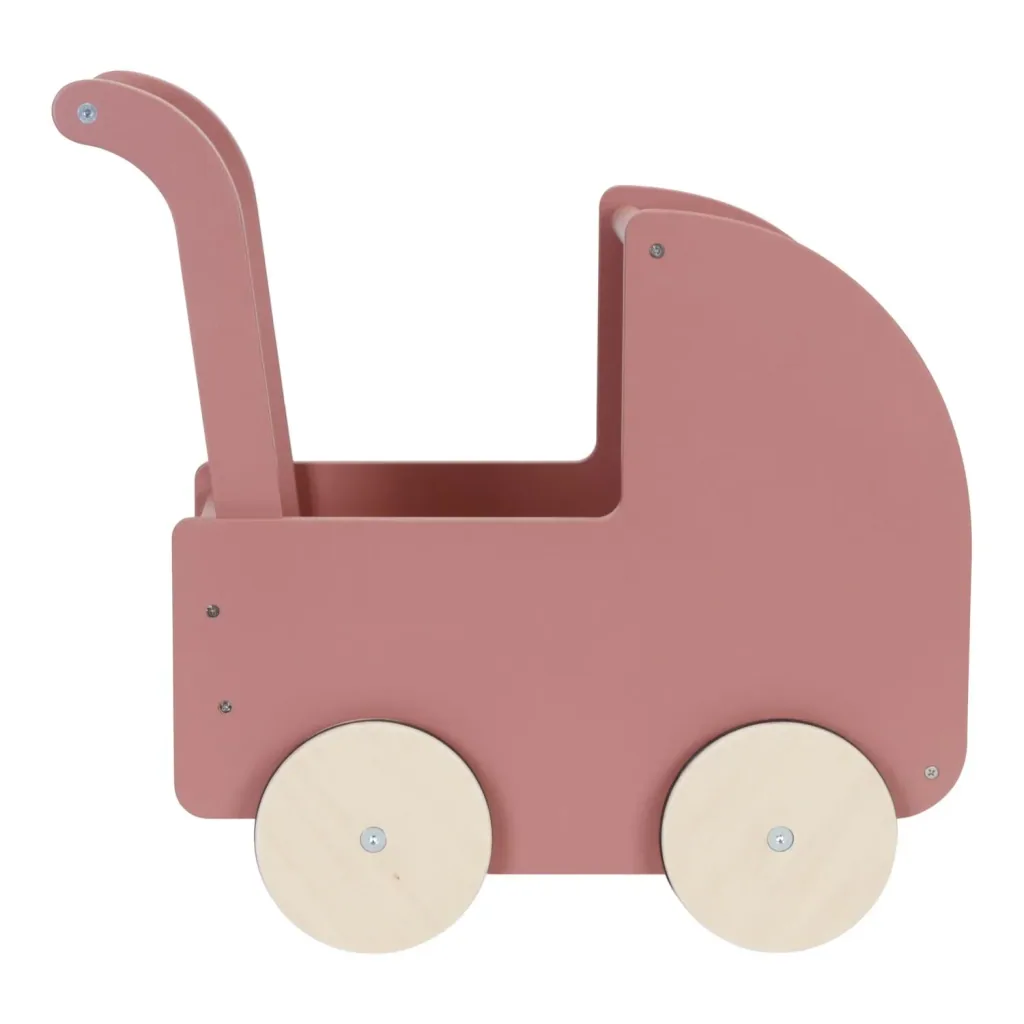 Little Dutch Puppenwagen, Puppenbuggy inkl. Stoff und Puppe: Lauflernwagen aus Holz mit Bettzeug für Puppen & Kuscheltiere