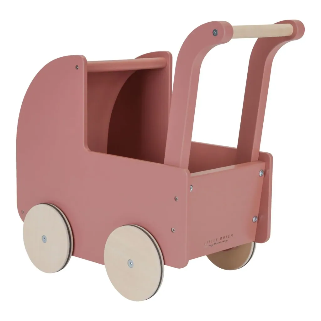 Little Dutch Puppenwagen, Puppenbuggy inkl. Stoff und Puppe: Lauflernwagen aus Holz mit Bettzeug für Puppen & Kuscheltiere