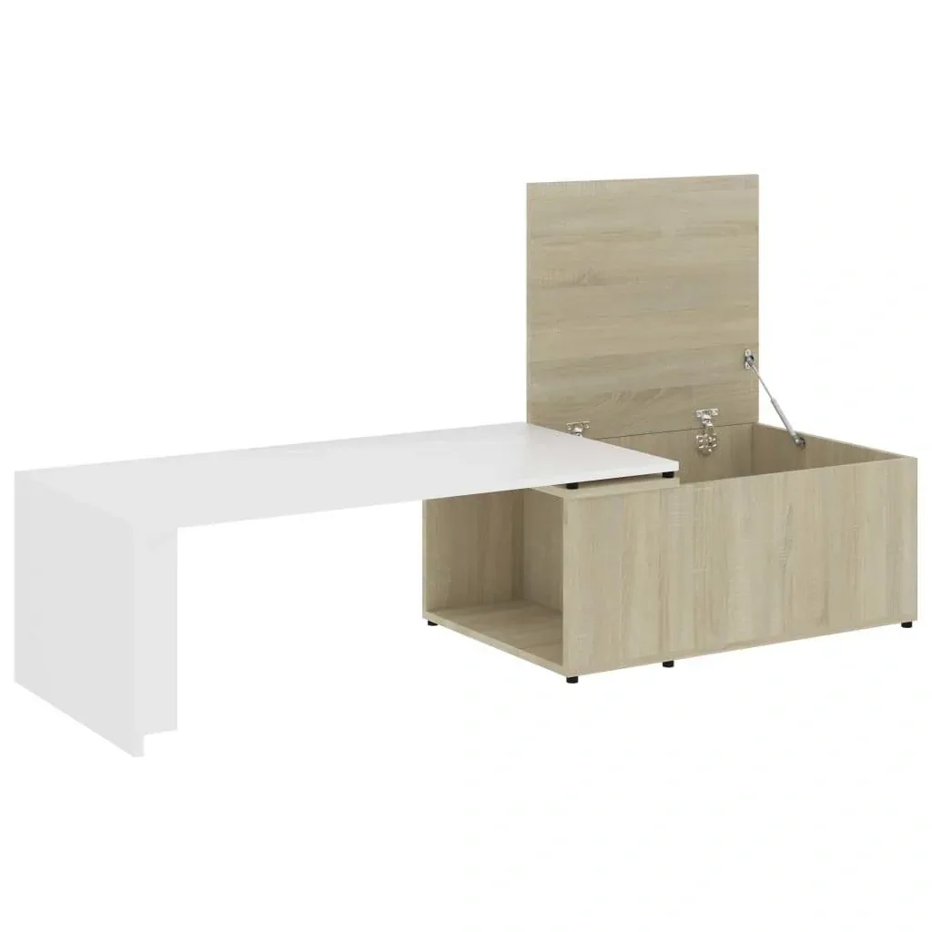 Couchtisch 150x50x35 cm Spanplatte weiß und Sonoma-Eiche