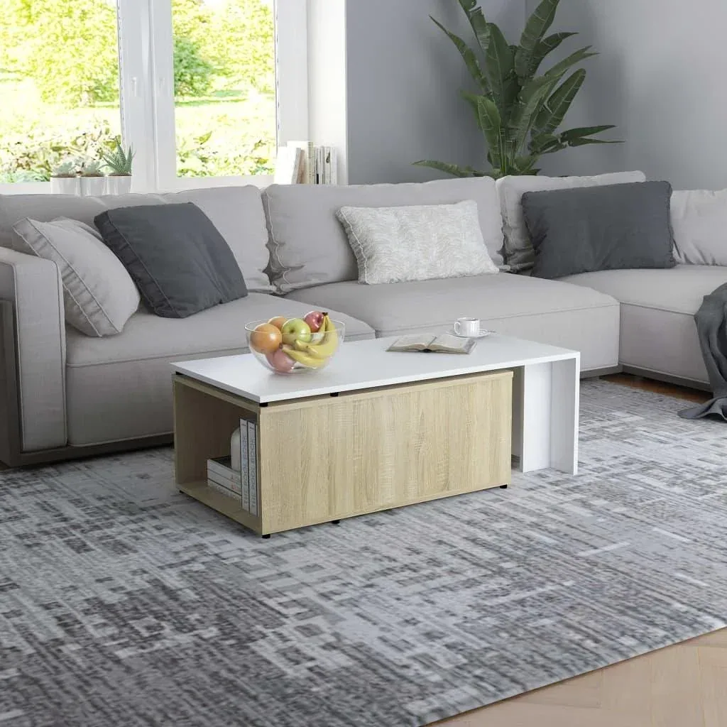 Couchtisch 150x50x35 cm Spanplatte weiß und Sonoma-Eiche