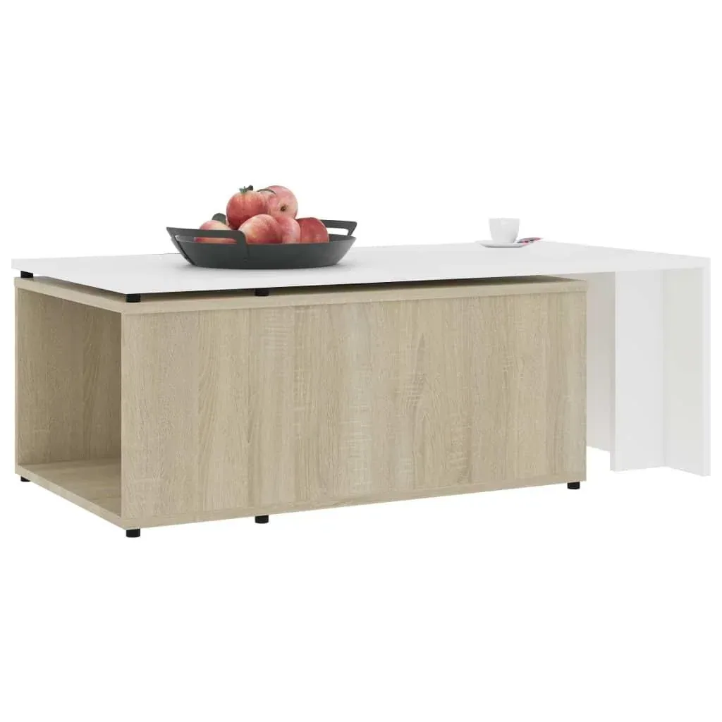 Couchtisch 150x50x35 cm Spanplatte weiß und Sonoma-Eiche