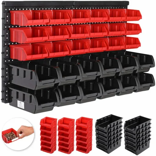 6x Werkzeug-Wandstapelboxen 32 Stück - 2 Wandplatten 32x38x2 cm