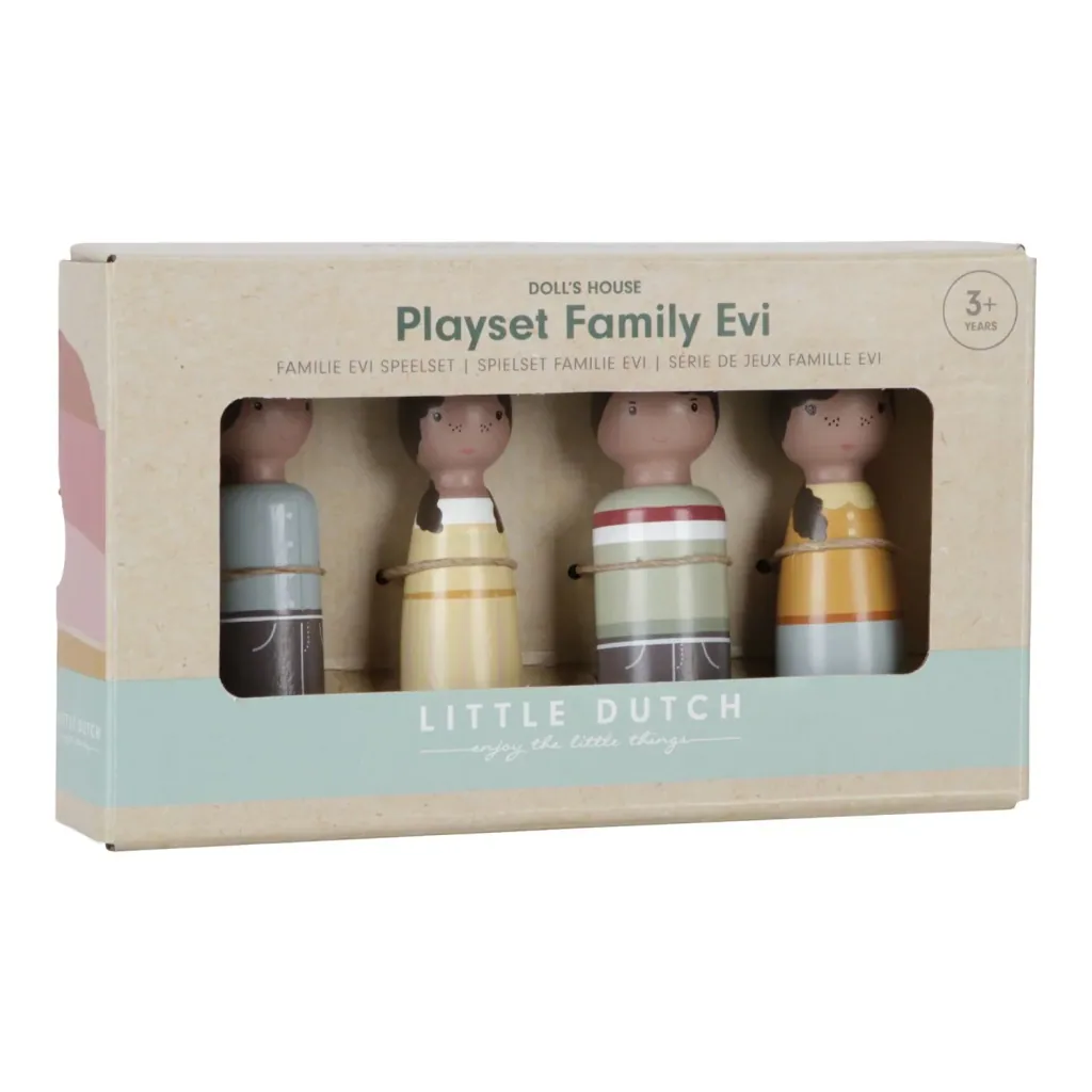 Little Dutch Puppenhaus Familie Evi: Holzfiguren Set mit Vater, Mutter, Sohn & Tochter - Puppenstube erweitern