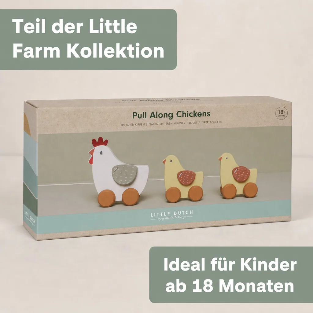 Little Dutch Nachziehtier Hühner: Holz Spielzeug zum Hinterherziehen - Fördert Motorik & Laufen lernen (ab 18 Monaten)