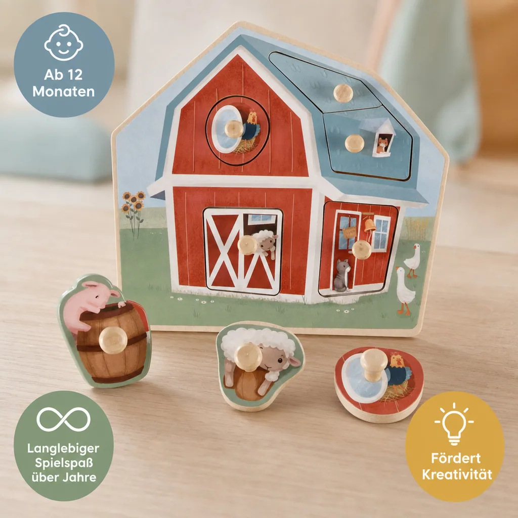 Little Dutch Holzpuzzle, Kinderpuzzle Little Farm - 6 Teile für Kleinkinder ab 1 Jahr
