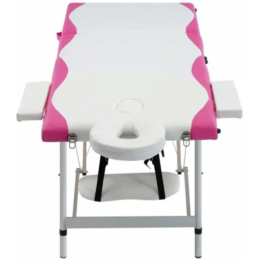 Klappbarer Massagetisch mit 3 Zonen Aluminium weiß und rosa
