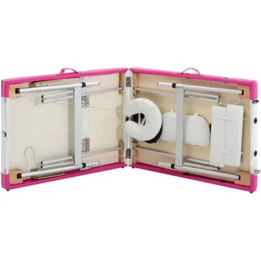 Klappbarer Massagetisch mit 3 Zonen Aluminium weiß und rosa