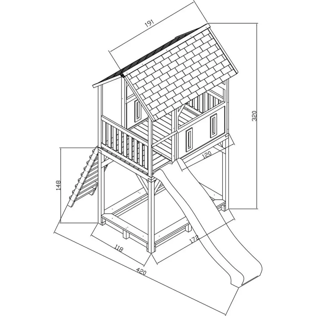 Dory Spielturm Braun/Weiß - Lindgrüne Rutsche