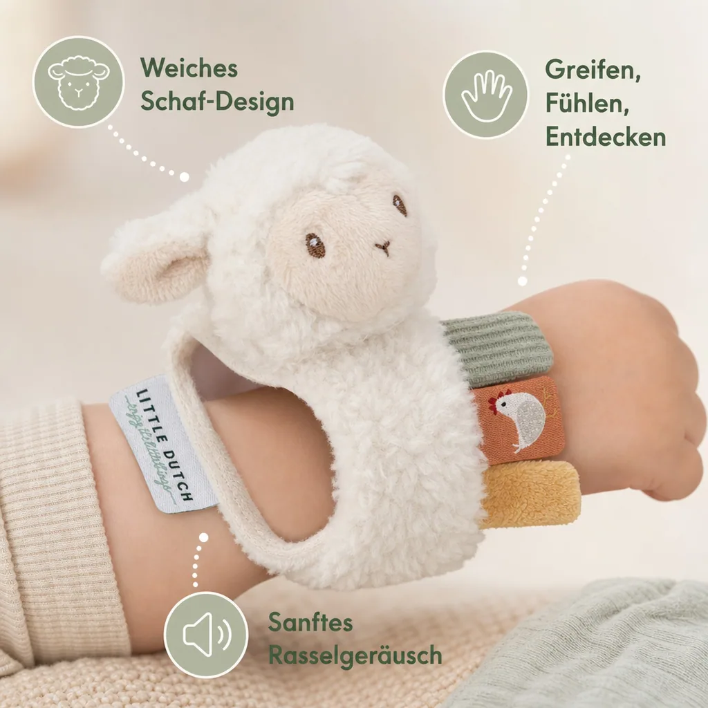 Little Dutch Handgelenkrassel Little Farm - Schaf Rasselarmband & Greifelementen
