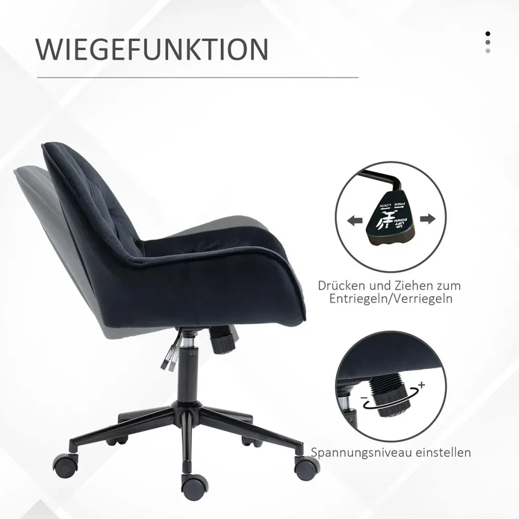 Bürostuhl höhenverstellbar samtartiges Polyester Schwarz 60 x 61 x 81-91 cm