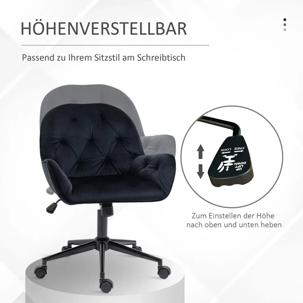 Bürostuhl höhenverstellbar samtartiges Polyester Schwarz 60 x 61 x 81-91 cm