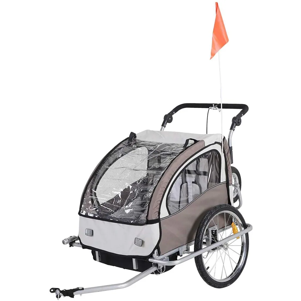 Kinderanhänger 2 in 1 Fahrradanhänger Jogger 360° kaffebraun-weiß
