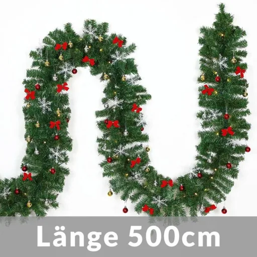 Girlande Weihnachtskranz 5m mit 80 LED's inkl. Dekoration für drinnen/außen