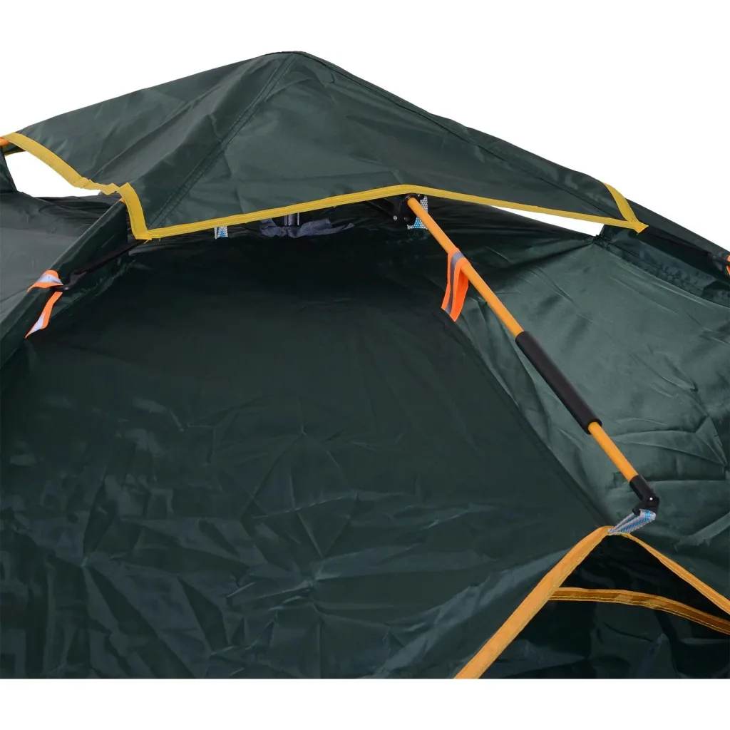 Doppelzelt Campingzelt Quick-Up-Zelt 2 Erwachsene + 1 Kind wasserdicht Tragetasche 2 Türen Dunkelgrün 210 x 210 x 140 cm