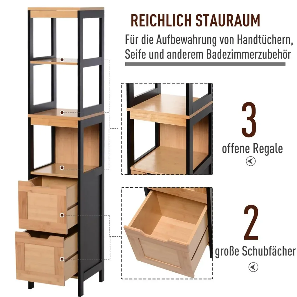 Badezimmerregal mit 3 Ablagen braun/schwarz