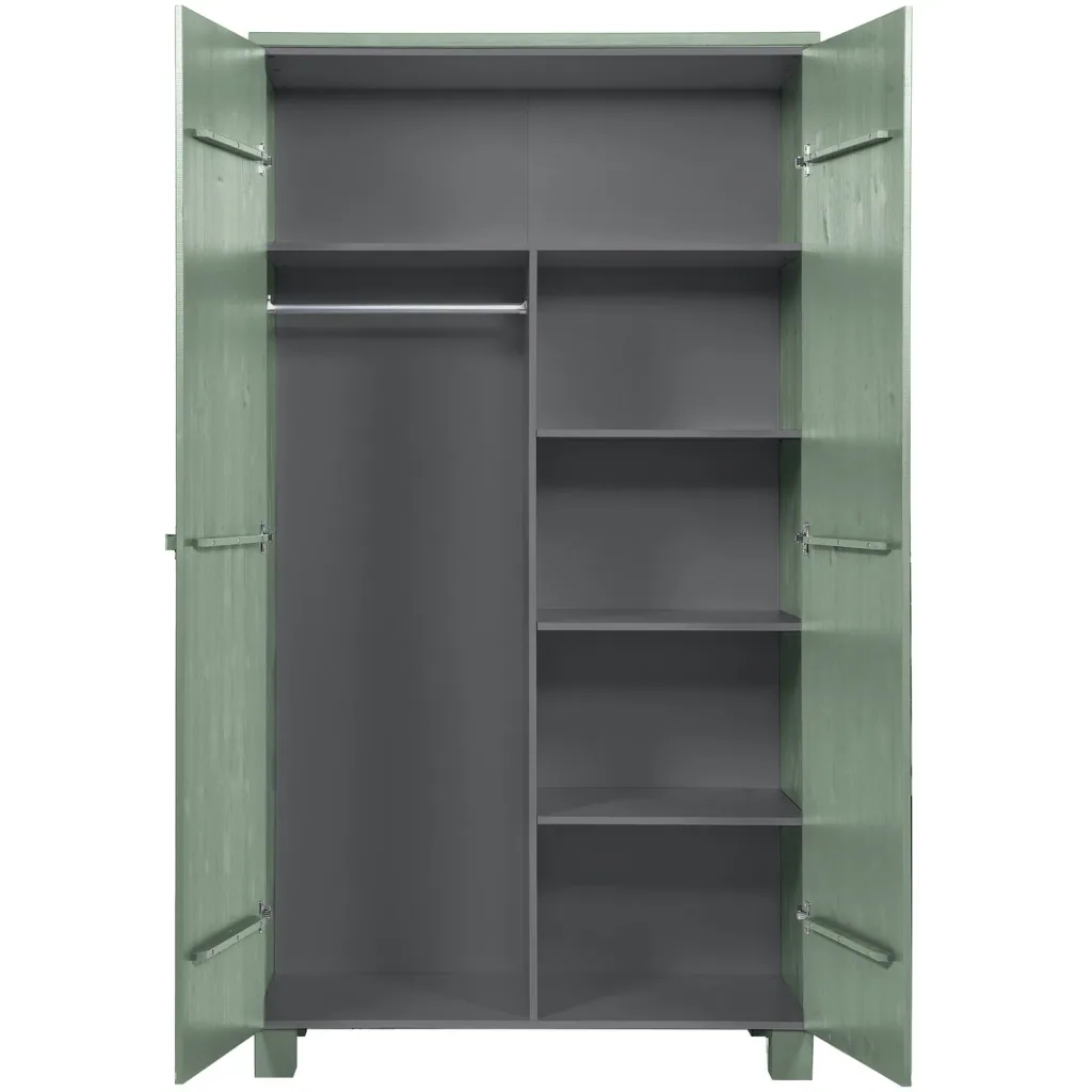 WOOOD - Schrank Dennis, Kiefer, grün, matt, 202x111x55 cm