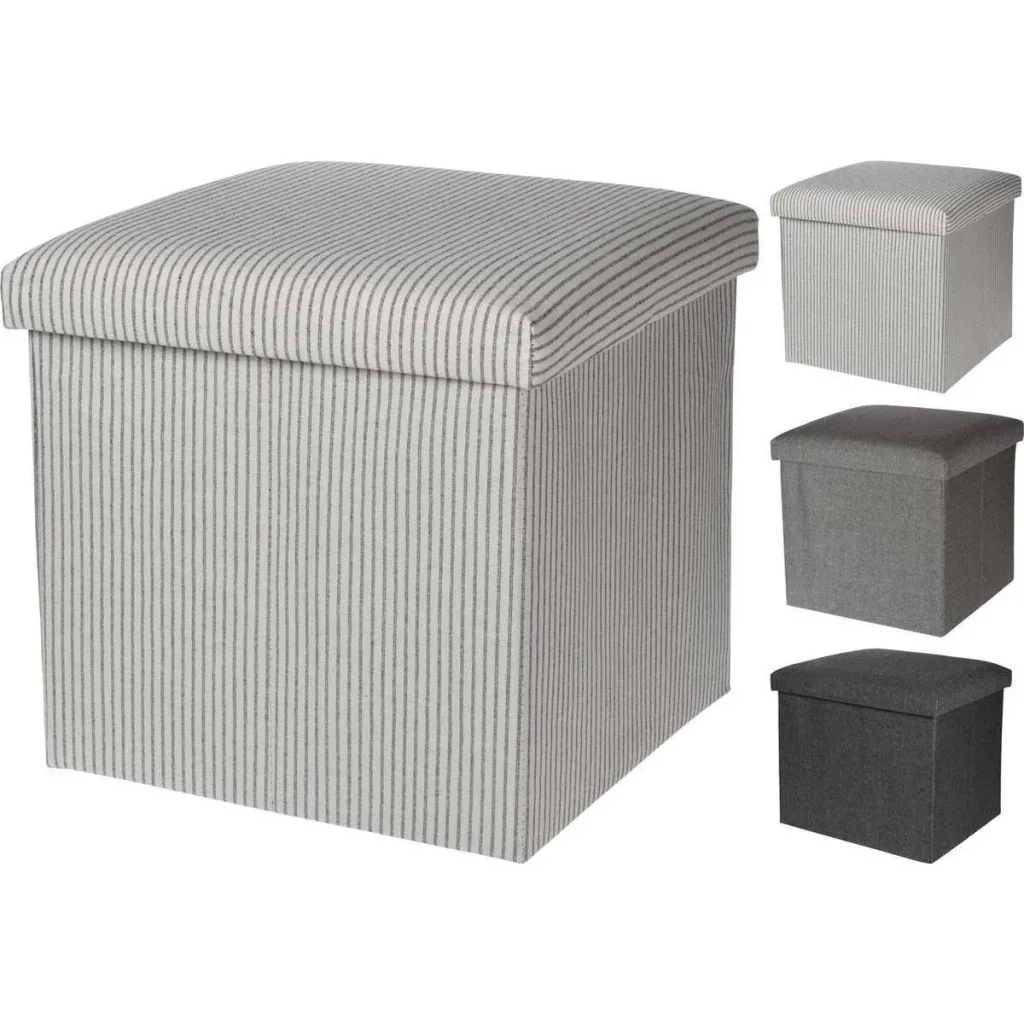 Aufbewahrungsbox / Fußhocker - Fußhocker mit Ablage - 38 x 38 cm - Baumwolle - Grau