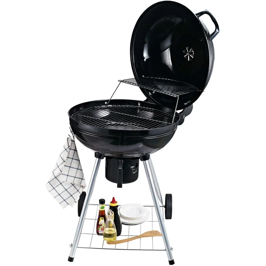 Grillwagen Kohlegrill Standgrill Kugelgrill BBQ rund mit Aschefänger Metall Schwarz Ø57 x 94 cm