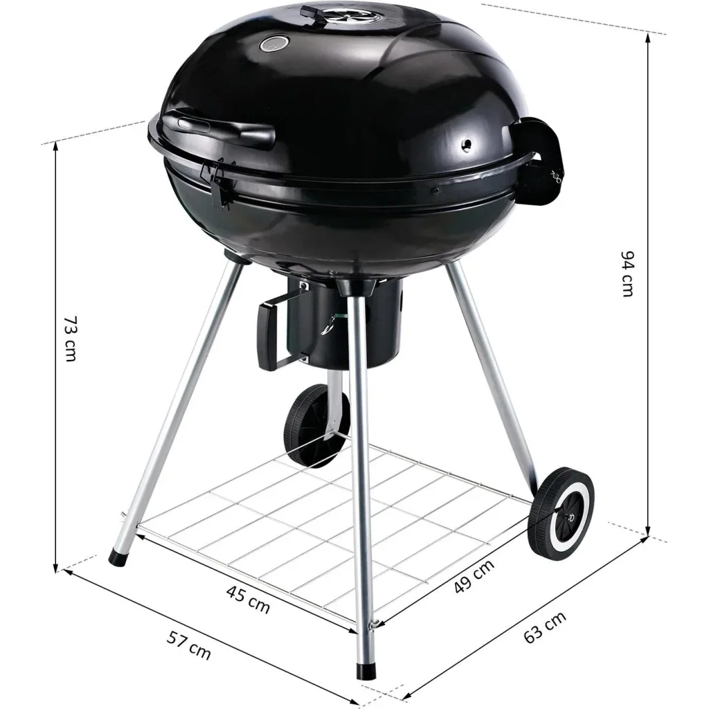 Grillwagen Kohlegrill Standgrill Kugelgrill BBQ rund mit Aschefänger Metall Schwarz Ø57 x 94 cm