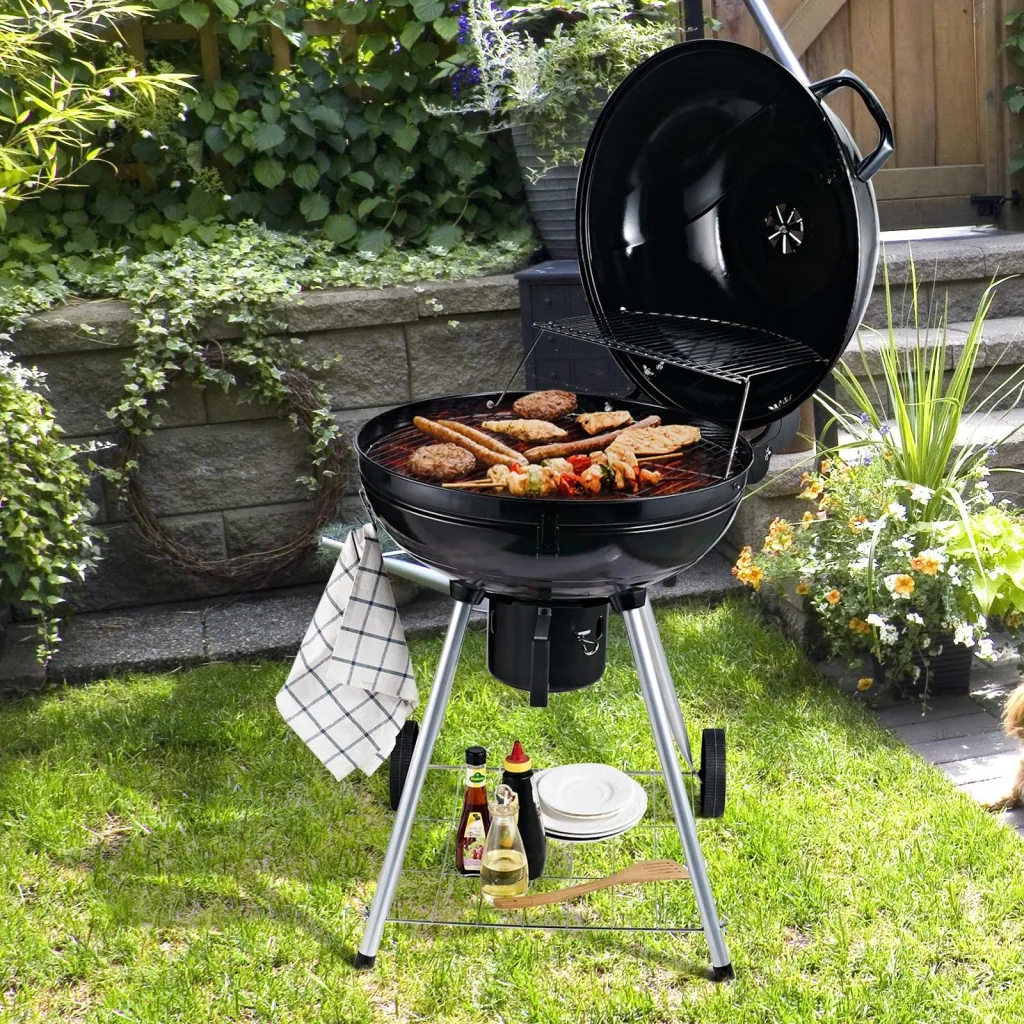 Grillwagen Kohlegrill Standgrill Kugelgrill BBQ rund mit Aschefänger Metall Schwarz Ø57 x 94 cm