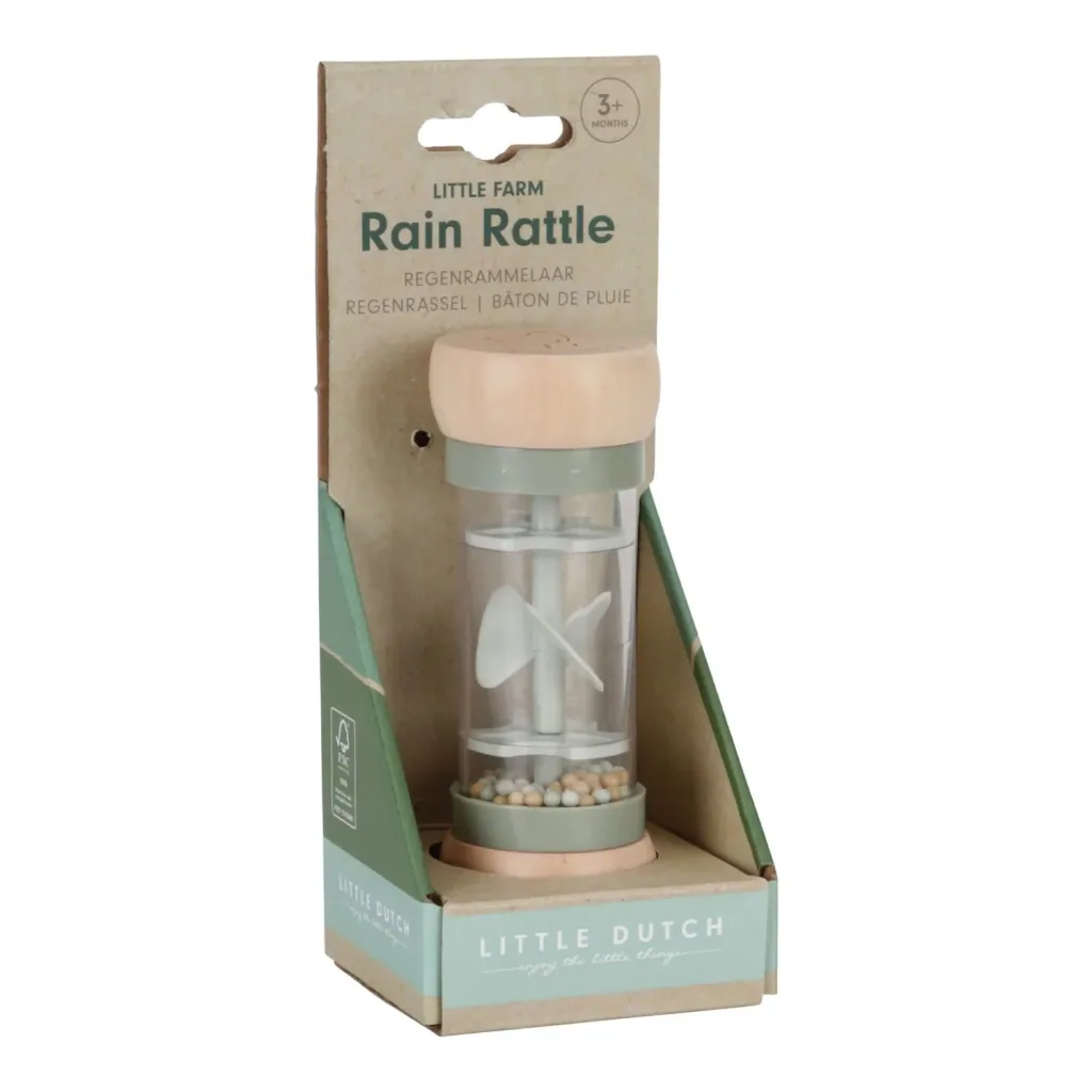 Little Dutch Regenrassel Little Farm: Baby Rassel aus Holz mit Soundeffekten - Fördert Sinne & Motorik (ab 3 Monaten)