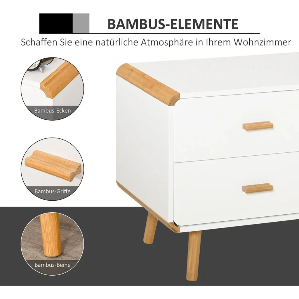 TV Schrank mit 2 Schubladen und 1 Fach Weiß+Natur