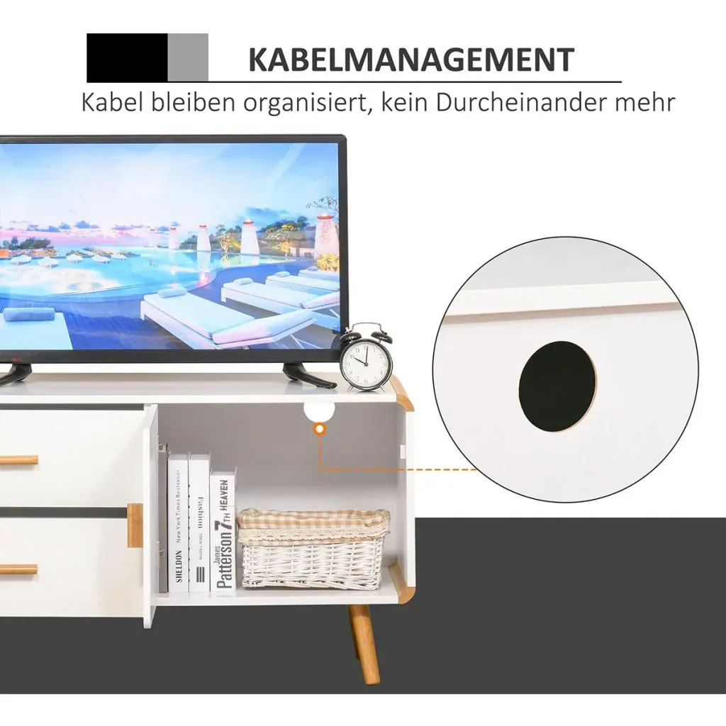 TV Schrank mit 2 Schubladen und 1 Fach Weiß+Natur
