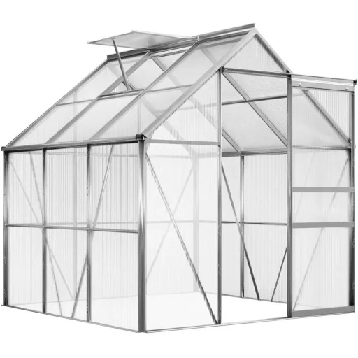 Aluminium-Gewächshaus 5,85m³ mit Fenstern und Regenrinne M4