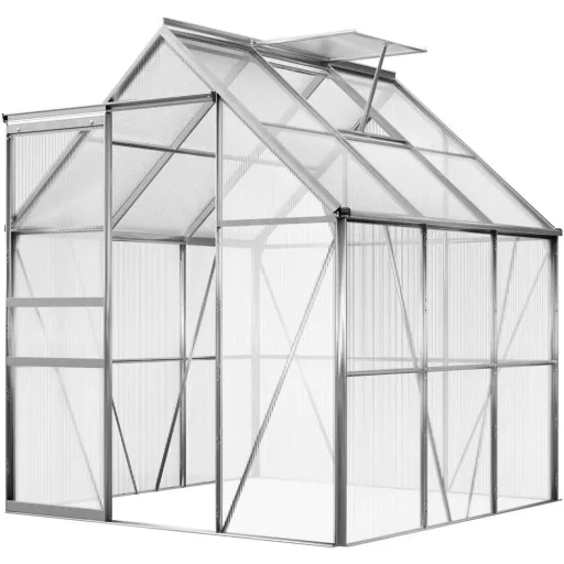 Aluminium-Gewächshaus 5,85m³ mit Fenstern und Regenrinne M4