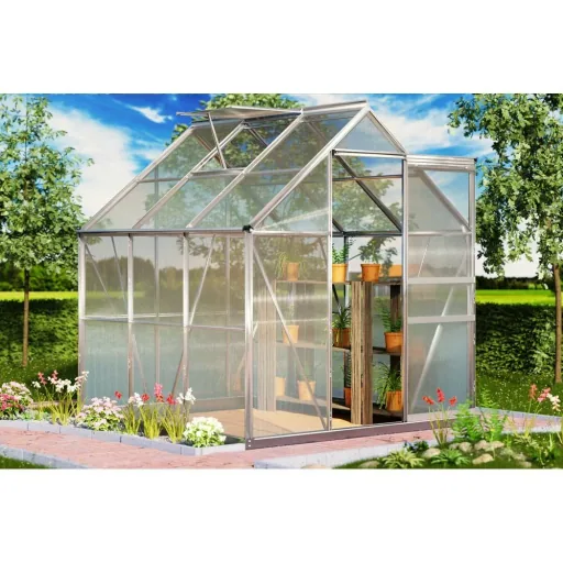Aluminium-Gewächshaus 5,85m³ mit Fenstern und Regenrinne M4