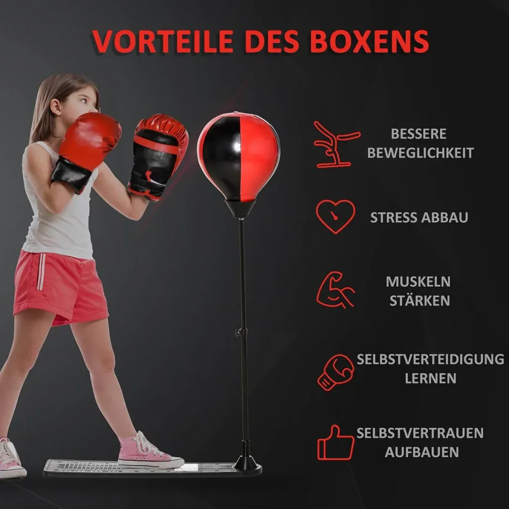 Boxset Boxstand für Kinder Punchingball Set höhenverstellbar 87,5-129,5 cm Standboxsack mit Boxhandschuhe Pumpe für Kind