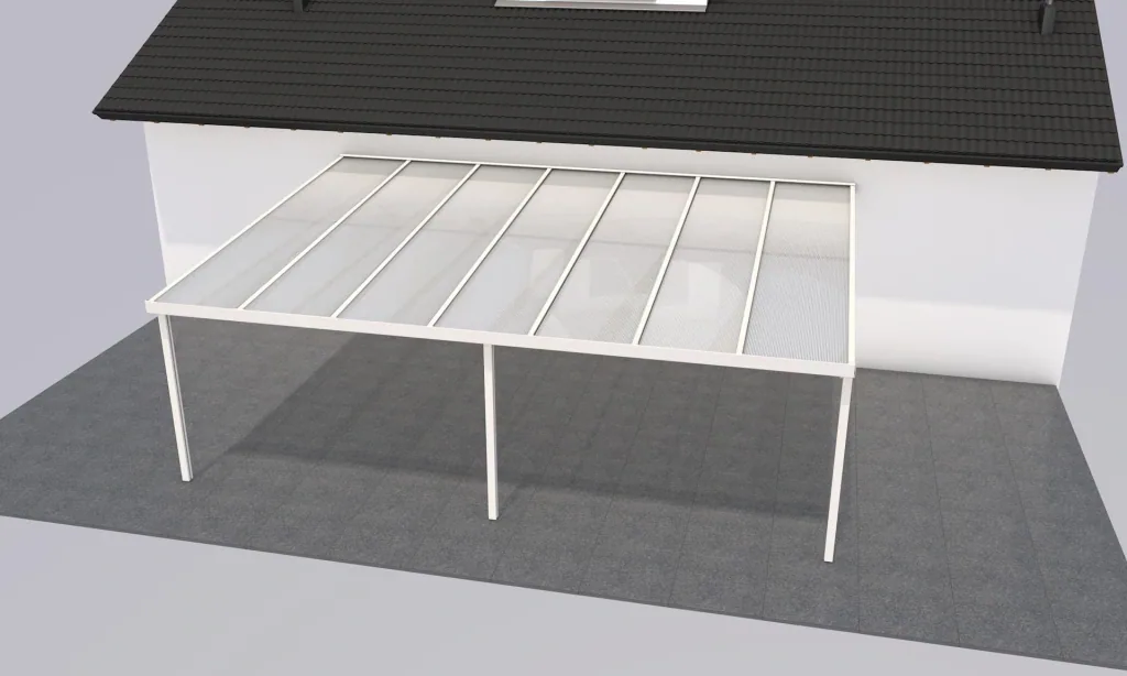 Terrassendach Premium, weiß, 7120 x 5060 mm - Polycarbonat Stegplatten 16 mm, weiß gestreift