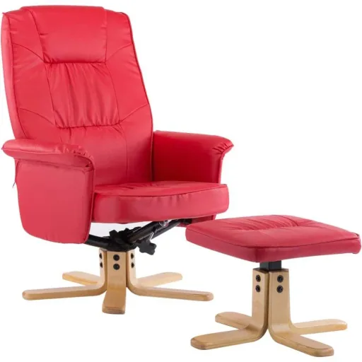 Sessel mit Fußhocker Kunstleder rot